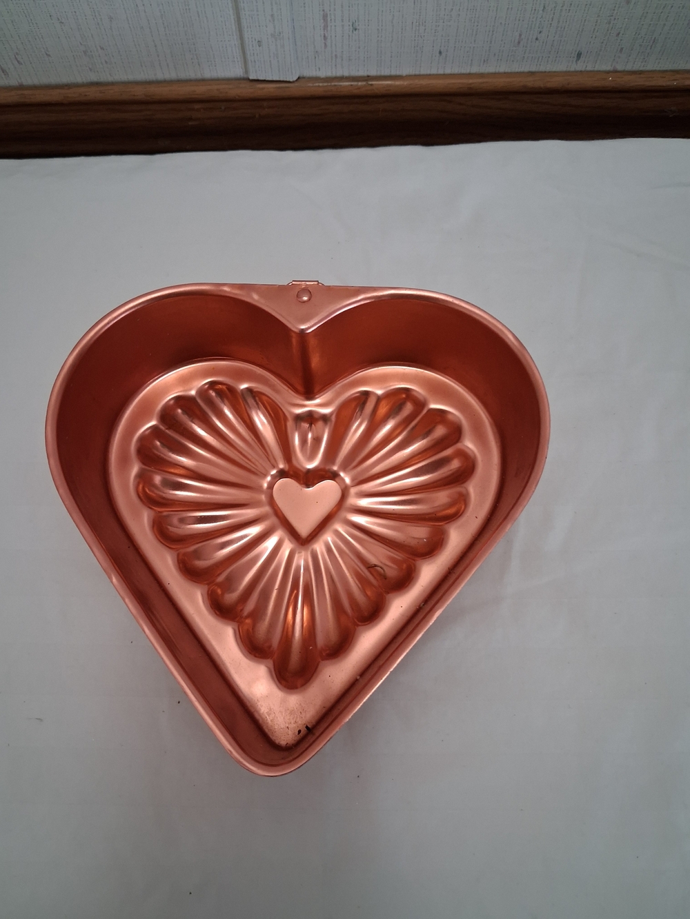 Copper Heart Shaped Baking Mold Pan Fluted Hinged Vintage Style Wall Decor
